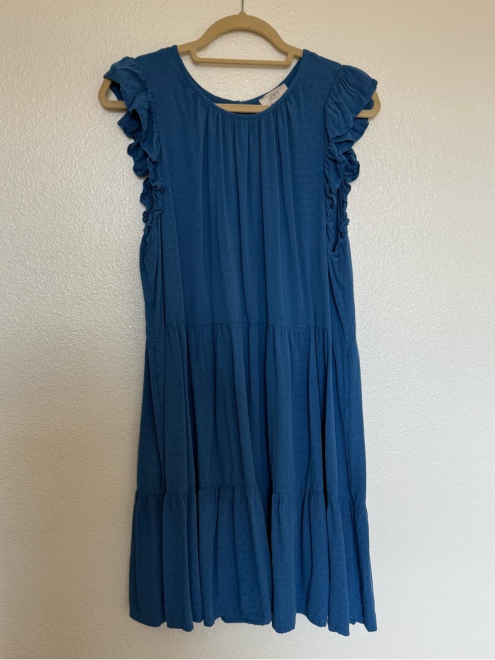 LOFT Blue Textured Pleated Neck Blouse